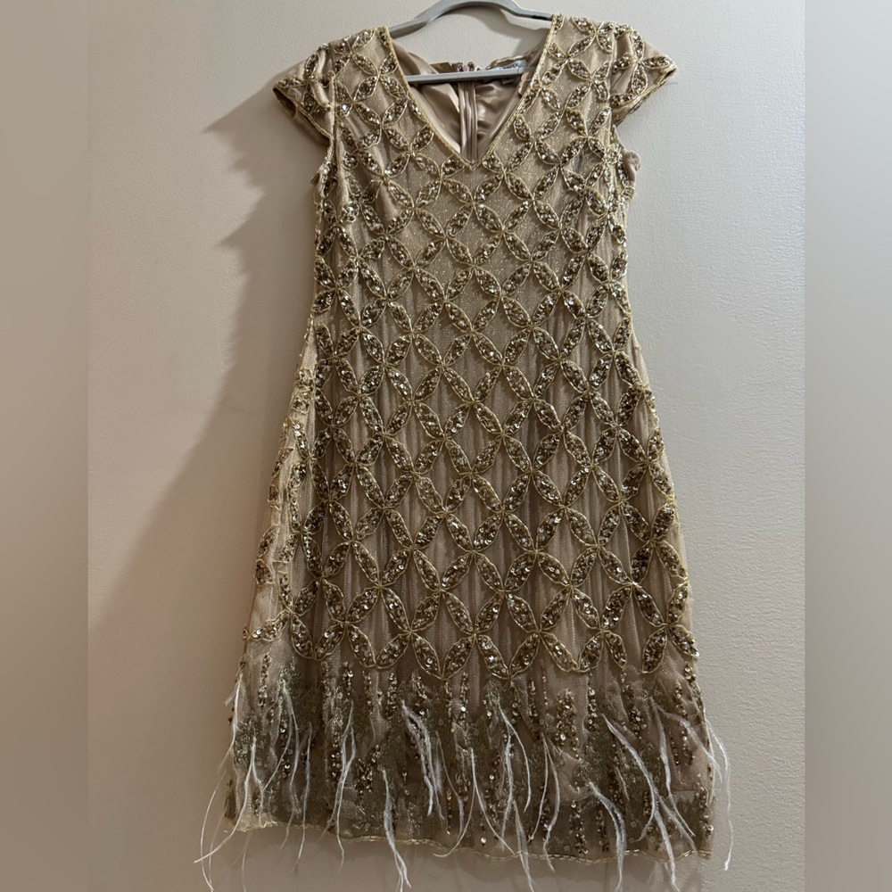 Kay Unger Gold Hand Beaded Dress